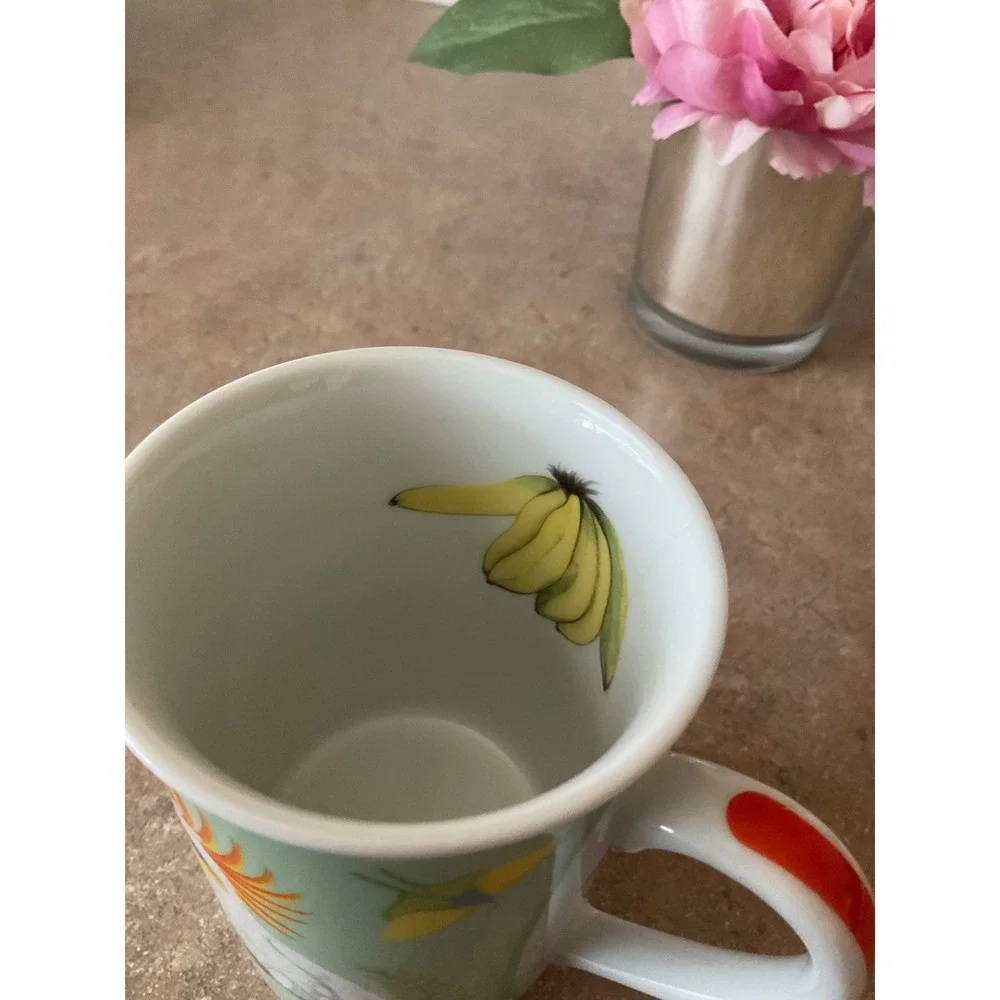 Lynn Chase Monkey Business Mug 1995 Tropical Wildlife Cockatoo Mint Green AS IS - Picture 8 of 8